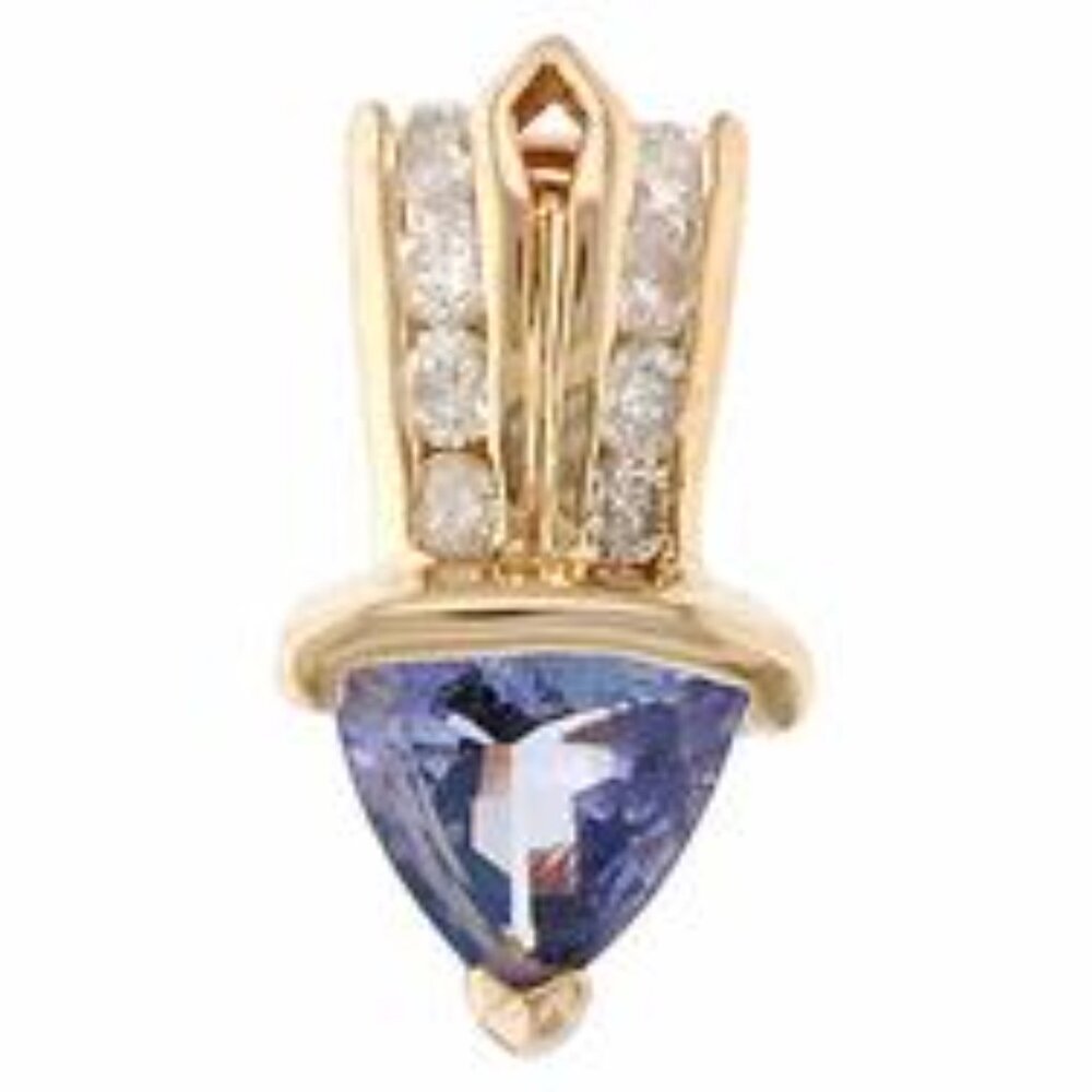 14Kt Yellow Gold Blue Tanzanite Slide with Diamond-Studded Bail